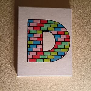 Handmade Vibrant Rainbow Brick Letter "D" Canvas Art – Colorful Pop Art Decor
